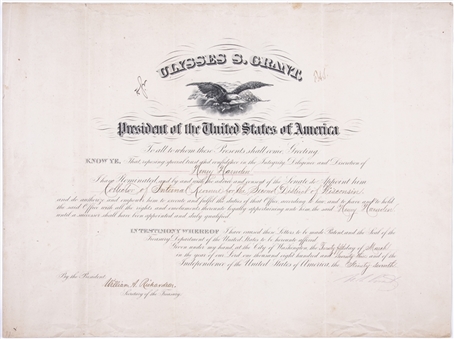 1873 President Ulysses S Grant Signed Document (Beckett)